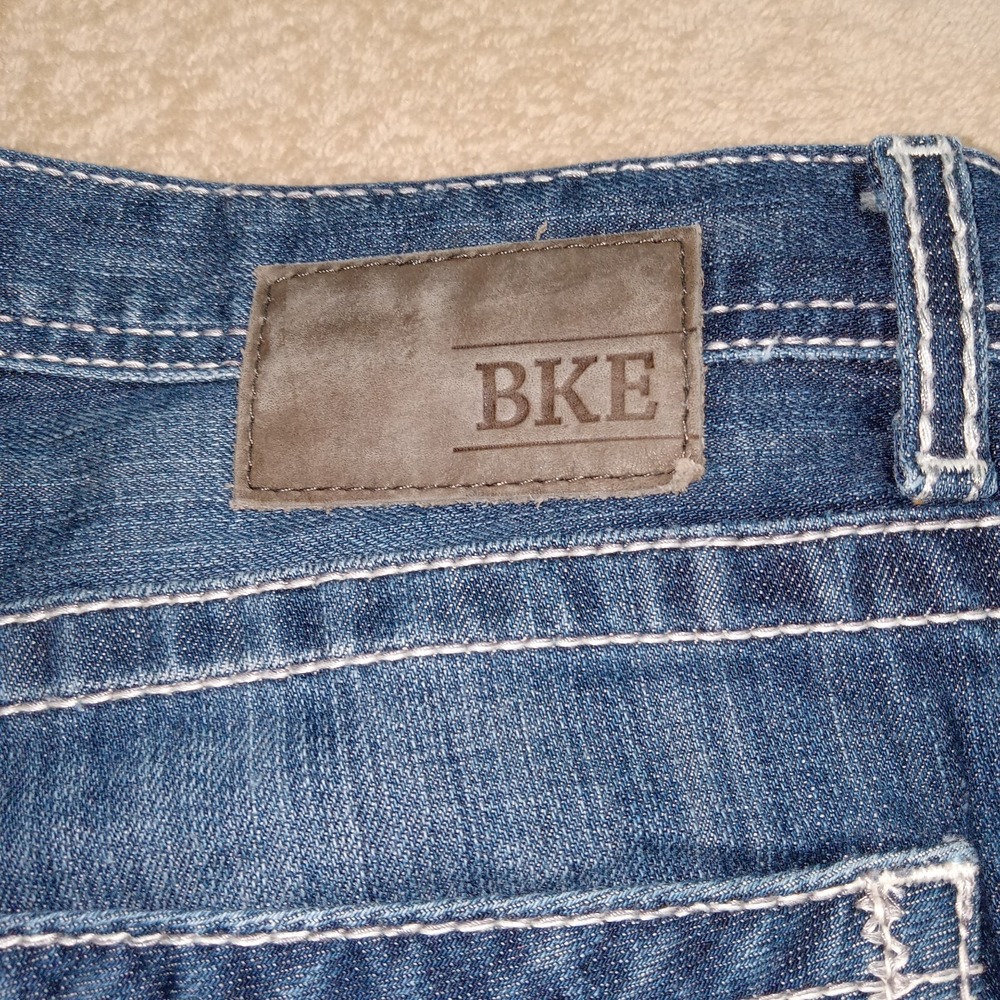 BKE Jake Straight Denim Jeans Men's 34LX33 Blue Distressed - Picture 13 of 15